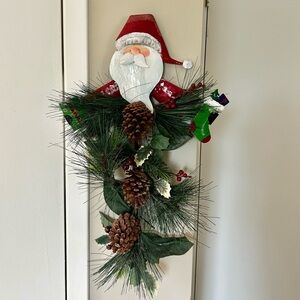 Tin Santa with Pine Cones Hanging Decoration